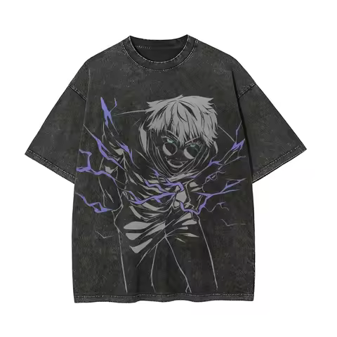 Satoru Gojo T Shirt Jujutsu Kaisen Men Acid Wash Hollow Purple Anime Streetwear Six Eyes Manga Graph