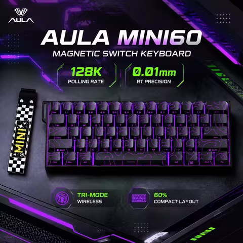 AULA MINI 60HE Magnetic Keyboard Wireless 60% Rapid Trigger 8K Return Esports Customize RGB Magnetic