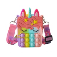 Pop It Rainbow Unicorn Tas Selempang Mini Anak Lucu Viral Tas Mainan Bubble Penghilang Stress