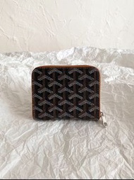 GOYARD MATIGNON 老花滿印拉鍊開合 帆布拼皮 皮夾 小號 男女同款情侶款 棕色