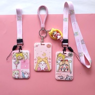 【CW】 Cartoon Card Cover Student Campus Hanging Neck Holder Lanyard ID Holders key chain