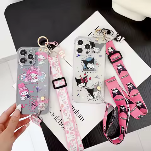 Cute Cartoon Kuromi Melody Strap Lanyard Phone Case For VIVO Y1S Y3 Y01 Y02S Y10 Y11 Y12i Y15S Y15C 