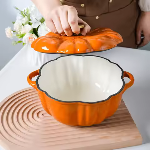 Pumpkin cast iron cooking pot Enamel cookware set cast iron pots and pans Kitchen accessories Non st