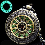 [Aishang watch industry]ใหม่ Luminous Hand Winding Mechanical Pocket Watch Classical Bronze Openwork จี้ Vintage Hollow Cover Analog สำหรับผู้ชาย Gift
