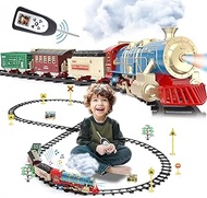 JUQU Train Set for Boys with Remote Control-USB Charging Electric Train Toy-Christmas Tree Train-Ste