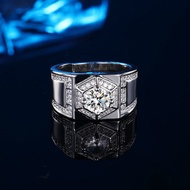 Petchara Jewelry แหวนเพชรโมอีสผู้ชาย 1 กะรัต เงินแท้ S925 น้ำ 100-98 D-VVS1 : F2011