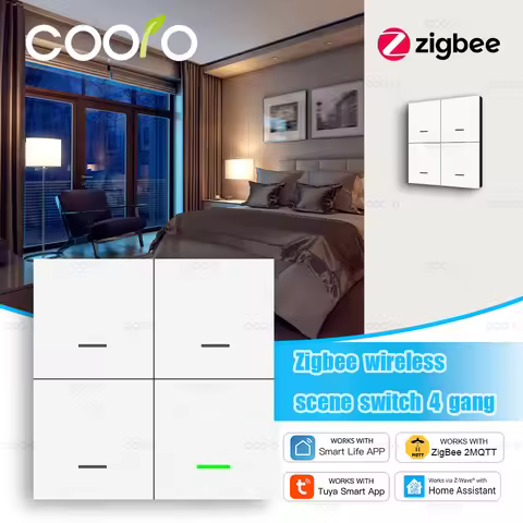 Tuya ZigBee Wireless 4 Gang Scene Switch Push Button Lighting Control Switch Smart Life App Home Aut