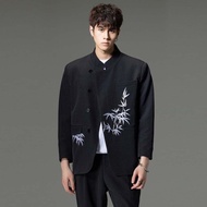 立領刺繡西服  男士新中式休閑西裝外套