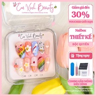 Nailbox design, high quality fake nails painted with rainbow cloud patterns, cute fake nails [E9]