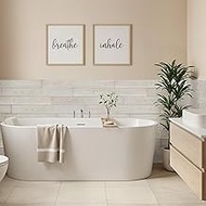 Luxdecor Real Wood Wall Planks - White Brown Shiplap Boards Easy DIY Peel and Stick - 10 Pieces, 12.