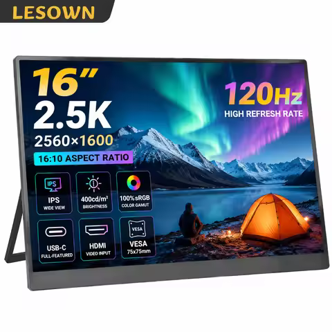 LESOWN 16" 2.5K 120Hz Portable Monitor Plug&Play VESA75 Built-in Stand Hassle-free Travel Extender S