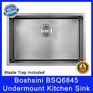 Boshsini BSQ6845 Undermount Kitchen Sink. Nano Coating. Waste Trap Included. SUS304 Stainless Steel.