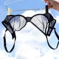 Black Mesh Transparent Lace Bra Top Plus Size 40 42 Ultra Thin Sponge Underwire Push Up See Through 