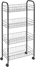 Metaltex 34.45.04 Slim Wagon, 4 Tiers, Casters, Made in Italy, Black, Approx. 33.1 x 16.1 x 9.1 inch
