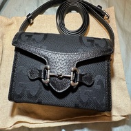 GUCCI 1955 馬銜扣 黑色紡織布面手機包