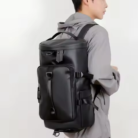 PU Leather Travel Backpack For Men Large Capacity Waterproof Men's Hiking Bag Multiple Pockets Campi