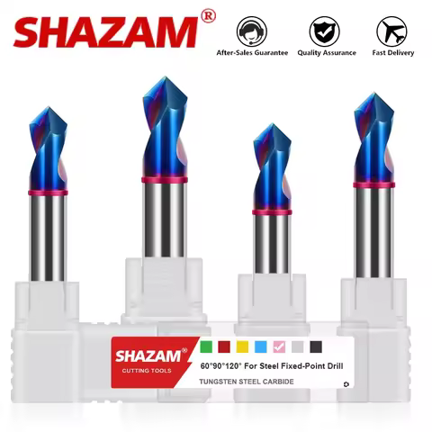 SHAZAM HRC65 2-Blade Tungsten Steel Carbide Blue Nano Coating Chamfer Centering Drill For CNC Machin