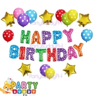 28pc Happy Birthday Assorted + Gold Star Polka Balloon Set PartyBuddyPH