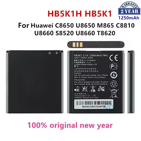 100% Orginal HB5K1H HB5K1 Battery 1250mAh For Huawei C8650 U8650 M865 C8810 U8660 S8520 U8660 T8620 