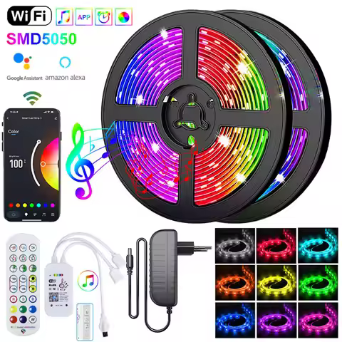 Rgb 5050 Led Strip Lights For Bedroom Bluetooth Led Tape Lights Adhesive Smart Led Lights Strip Wifi