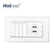 USB Socket with 4 Gang 2 Way Switch Wallpad Wall Light Switch Acrylic Panel with Iphone Android USB
