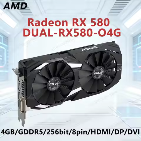 card Support PCI-E 3.0 HDMI DVI DP 8pin Double Fan placa de vídeo ASUS RX 580 4GB GPU DUAL RX580 O4G