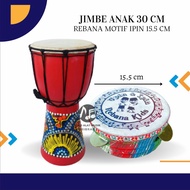 Paket Jimbe Ukuran 30cm Merah Mainan Edukasi Anak Rebana Hadroh Banjari Gendang Marawis Murah