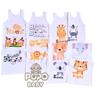 6PCS/ UNDERSHIRT BABY SINGLET WITH ANIMAL NAME MOTIF ANIMAL SOUND (ANIMAL'S NAME N SOUND)