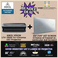 AWOL VISION LTV-3500 PRO TRI-CHROMA ULTRA SHORT THROW 3600 ANSI LUMEMS 4K LASER PROJECTOR WITH 100|120 INCH US