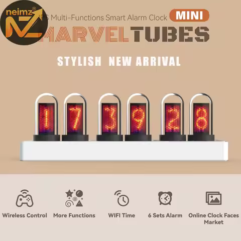 IPS Nixie Tube Alarm Clock with Colorful RGB Lights for Game Room Decoration. DIY Clock Faces and Pi
