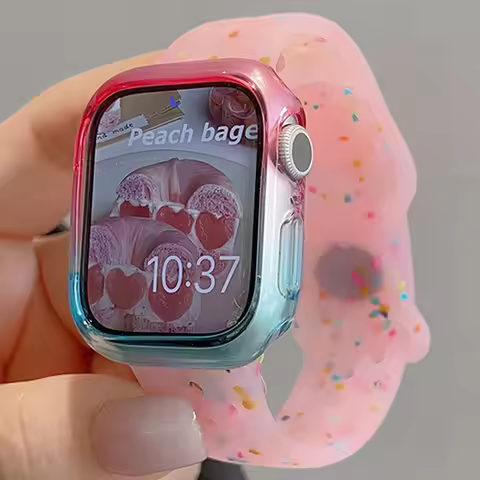 Cute Jelly Color Dot Hole Silicone Strap For Apple Watch 49 45 44 42 41 40 38MM Gradient Case Set Fo