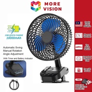 Portable 10000mAh Auto Oscillating Camping Clip Fan with Hanging Hook 4 Speed Timer USB Table Desk For Home Office