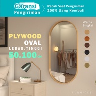 Oval Mirror 50x100 cm | PLYWOOD Frame with Wood Motif