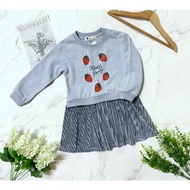 5A1-Gray Blue Fake Two-Piece Girls One-Piece Dress/Long-Sleeved Dress (95294)