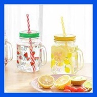 ◙ ☑ ◈ 【 MC Mart】500ml New Picks Korean Colorful Mason Glass Jar With Reusable Straw Bottle Glass Em