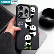 Funny Cute Pandas Climb Bamboo Matching Couple Set Phone Case Litchi Texture for Iphone 16 15 14 12 