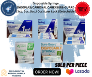 Disposable Syringe INDOPLAS/ CARDINAL CARE/ SURE-GUARD ( 1cc, 3cc, 5cc,10cc ) Luer Lock (Detachable) SOLD PER PIECE