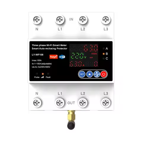 Tuya WiFi 4P 100A Three-Phase Smart Meter Timer Breaker with Auto-Reclosing, Voltage Protection for 