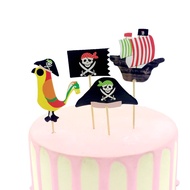 ☋☎24PCS Cartoon Cake Topper Pirate Ship Skull Flag Rooster Pirate King Pirate Hat Happy Birthday Kid