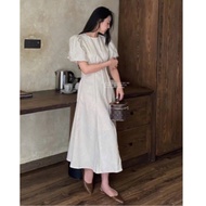 AS FASHION A-Line Summer solid Plain Dress Puffsleeve Holiday Church Classic Outfit Maxi Dress 5238