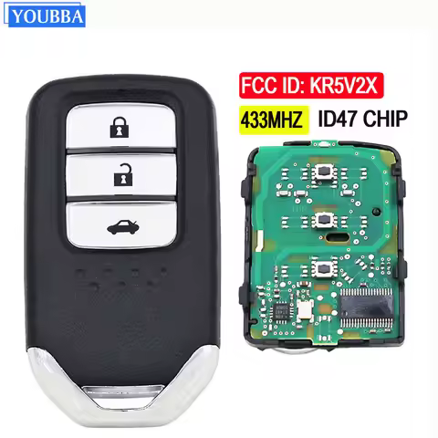 YOUBBA 3 Button Smart Remote Key FSK 433MHZ 47chip For Honda NEW City Civic FCC ID: KR5V2X P/N:72147