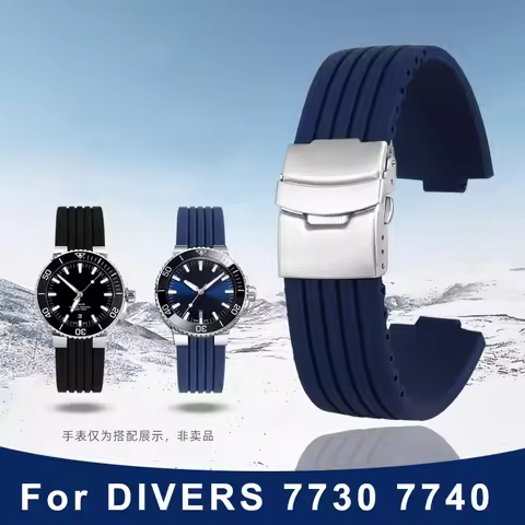 Silicone rubber watch strap for ORIS DIVERS Aquis 7730 7740 22*11 24*12mm Convex joint black blue wa