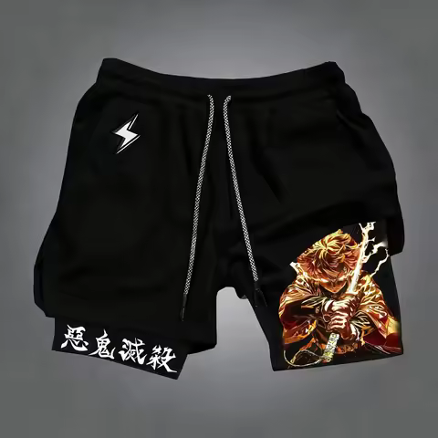 Demon Slayer Anime Zenitsu Co Branded Peripheral Shorts Summer New Men's Running Sports Fitness Brea
