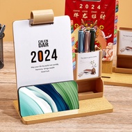 New 2024 Dragon Year Simple Creative Multi-Functional with Pen Holder Storage Wooden Stand Desk Calendar Live Buckle Exquisite Gift Box