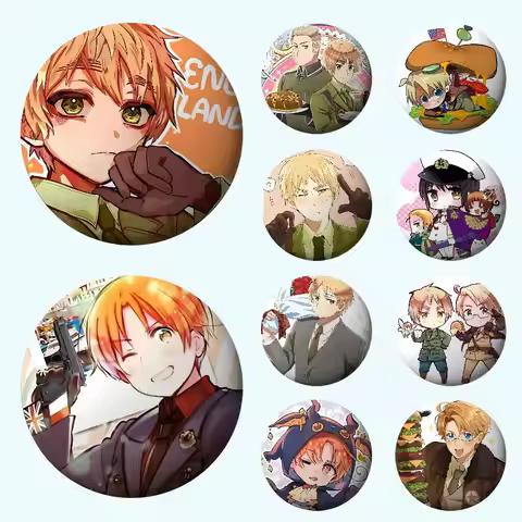 H-Hetalia W-World S-Stars Badges Tinplate Pin Button Custom Anime Role Old-school Brooch Cartoon Col