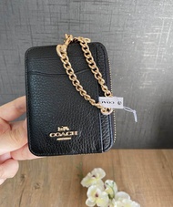 แท้100% Coach 6303  C9215 Zip Card Case In Pebble Leather