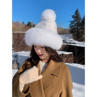可愛冬季女士狐貍毛球皮草帽子