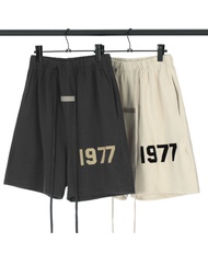 [FreeShipping]ESSENTIALS double stitch ESSENTIALS numbers 1977 flocked shorts FOG