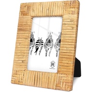 Rattan 4x6 Picture Frame, Boho Photo Frame, Cany Coastal Frame Stand Table Top Desk, High Definition