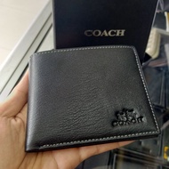 Coach black Leather Wallet Imported Leather Men's Folding Wallet